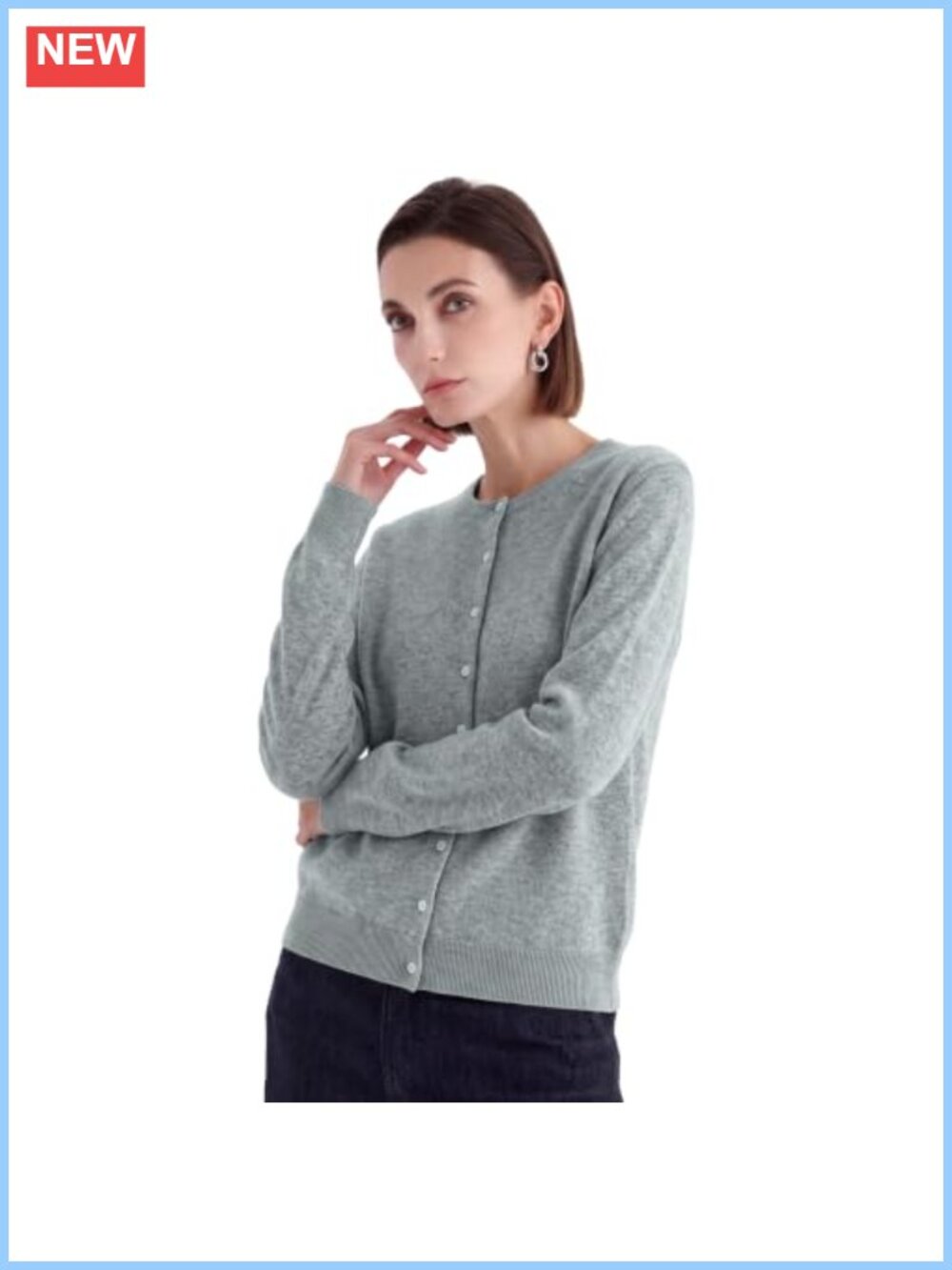 100% Pure Cashmere Crew Neck Cardigan Button Front Women's